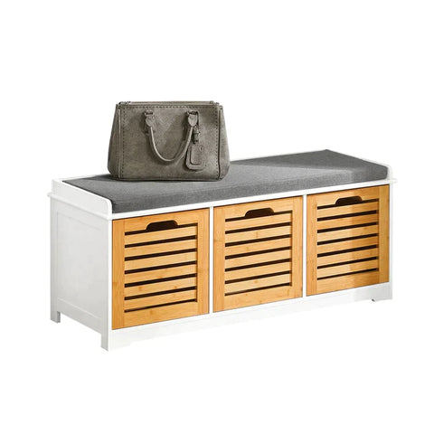 Rootz Storage Bench with 3 Drawers & Seat Cushion-Shoe Cabinet Storage Unit Bench