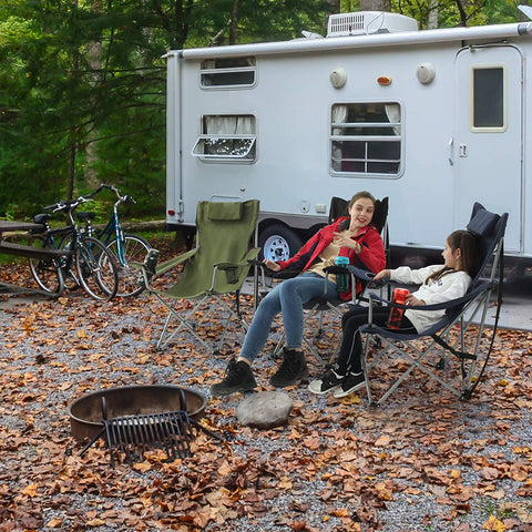 Rootz Folding chair - Camping chair - Armrests - Foldable - Cup holder - Black - Steel - 81 x 70 x 91 cm