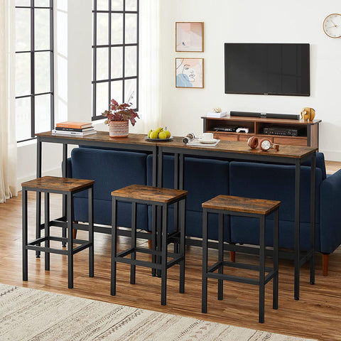 Rootz Bartisch-Set – Esszimmer-Set – Hochtisch – 2 Hocker – Braun – Schwarz – verarbeitetes Holz – Metall 