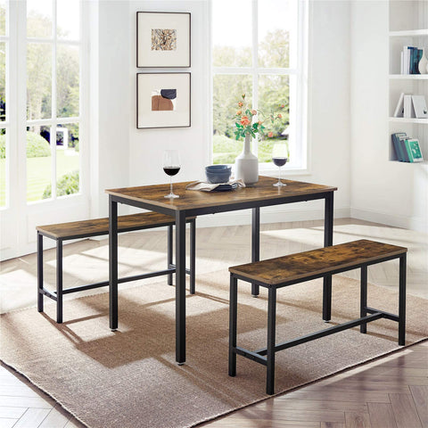 Rootz Eettafel - Keukentafelset met elk 2 banken (97 x 30 x 50) cm - Metalen frame - Industrieel ontwerp (110 x 70 x 75 cm)