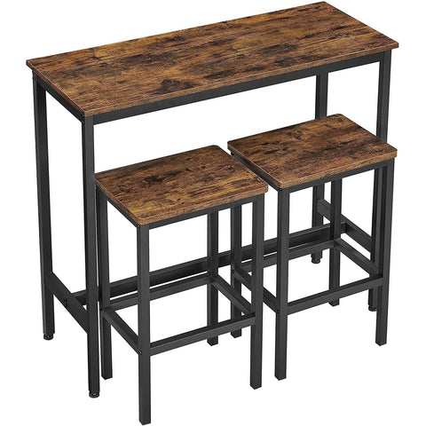 Rootz Bartisch-Set – Esszimmer-Set – Hochtisch – 2 Hocker – Braun – Schwarz – verarbeitetes Holz – Metall 