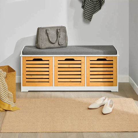 Rootz Storage Bench with 3 Drawers & Seat Cushion-Shoe Cabinet Storage Unit Bench