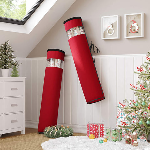 Rootz Opbergtas Voor Inpakpapier - Opbergtas Voor Posters - Set Van 2 - Organizer - Rood - Zwart - Stof - 30 Rollen