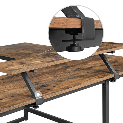 Rootz L-vormig bureau met schermstandaard voor studeren, gamen, werken - verstelbare poten - metalen frame - rustiek bruin - (140 x 130 x 76/91,5 cm)