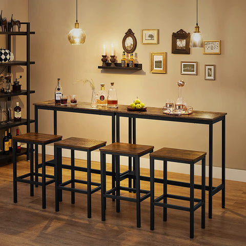 Rootz Bartisch-Set – Esszimmer-Set – Hochtisch – 2 Hocker – Braun – Schwarz – verarbeitetes Holz – Metall 