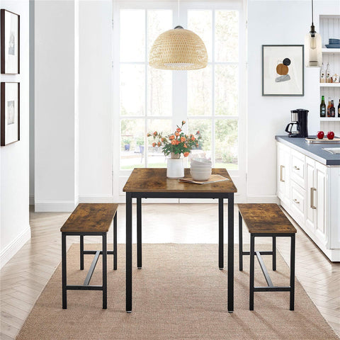 Rootz Eettafel - Keukentafelset met elk 2 banken (97 x 30 x 50) cm - Metalen frame - Industrieel ontwerp (110 x 70 x 75 cm)