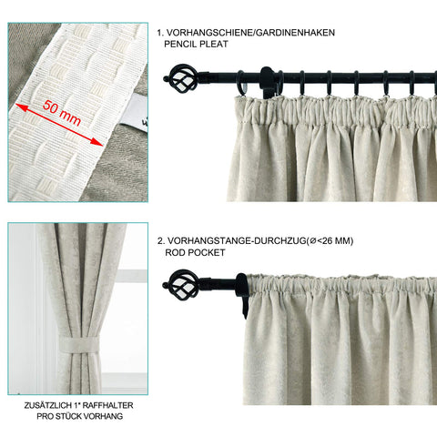 Rootz Blackout Curtains - Drapes - Window Coverings - Thermal Panels - Room Darkeners - Light Blockers - Shade Providers - Cream - 135x245cm
