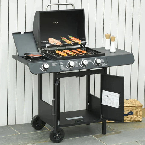Rootz Gasgrill – Gasgrillwagen – Gasgrill – 3+1 Brenner – Schwarz – 110 x 50 x 100 cm