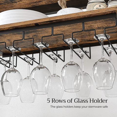 Rootz Wijnrek met Glashouders - Wijnhouder - Flessenrek - Staand - Industrieel - Bruin en Zwart - 66 x 30 x 100 cm