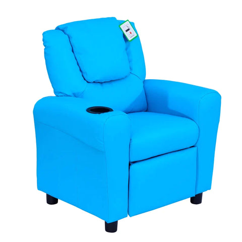 Rootz Children's Armchair - Mini Armchair - Children's Sofa - Recliner Armchair - Reclining Function - Built-in Cup Holder - Blue - 62 x 52 x 69 cm