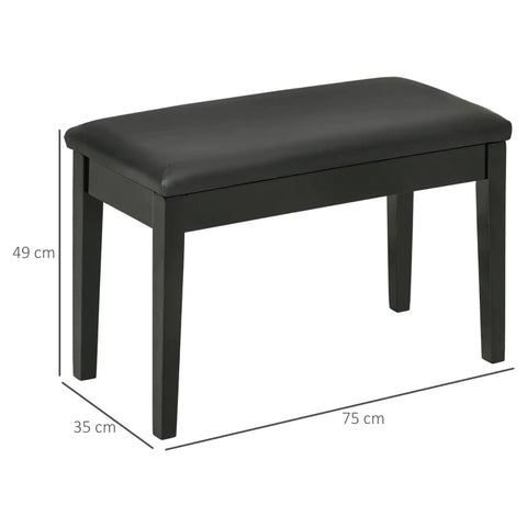 Rootz Pianobank - 1 Persoons - Gewatteerd - Rubberhout - Kunstleer - Stevige zitting - Houten poten - Zwart - 75L x 35B x 49H cm