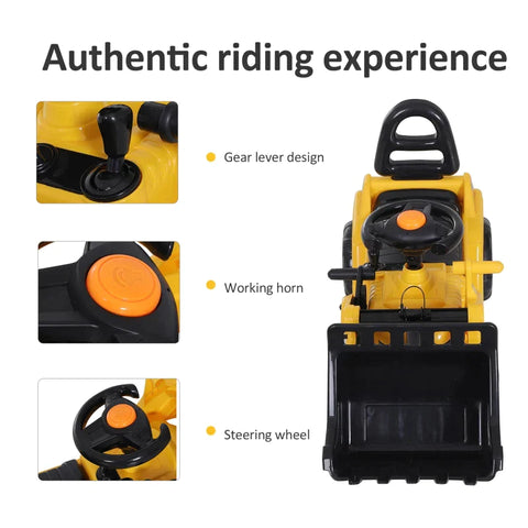 Rootz 3-in-1 Trettraktor - Ride-On Bulldozer Digger Tractor - Pulling Cart - Play Construction Truck - PP Plastic - Yellow - 80 cm x 26,5 cm x 39 cm
