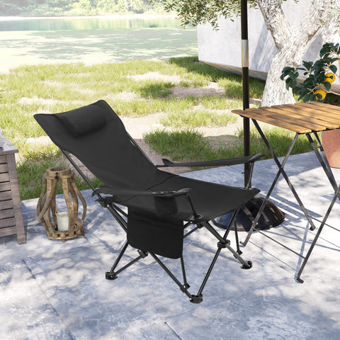 Rootz Camping Chair - Foldable Seat - Outdoor Lounger - Fishing Stool - Portable Recliner - Beach Chair - Travel Seat - Black - 58.5x88.5x83 cm