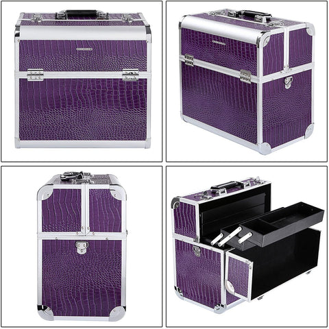 Rootz Make-up Case - Foldable Make Up Case With 5 Storage Bins - Make Up Case with Lock
