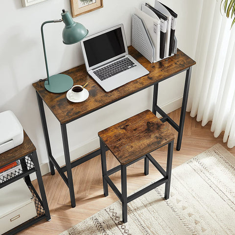 Rootz Bartisch-Set – Esszimmer-Set – Hochtisch – 2 Hocker – Braun – Schwarz – verarbeitetes Holz – Metall 