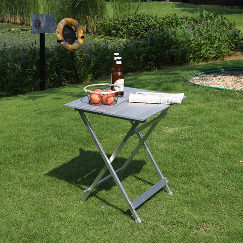 Rootz Folding Table - Collapsible Desk - Portable Stand - Campsite Counter - Outdoor Surface - Compact Worktop - Utility Board - Silver - 50.5x47x59.5 cm