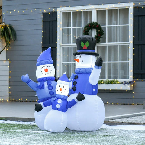 Rootz Inflatable Snowman Family - Snowman - Snowman Family - Christmas Inflatable Snowman Family - Decoration Snowman - White + Blue - L100 x W55 x H120 cm