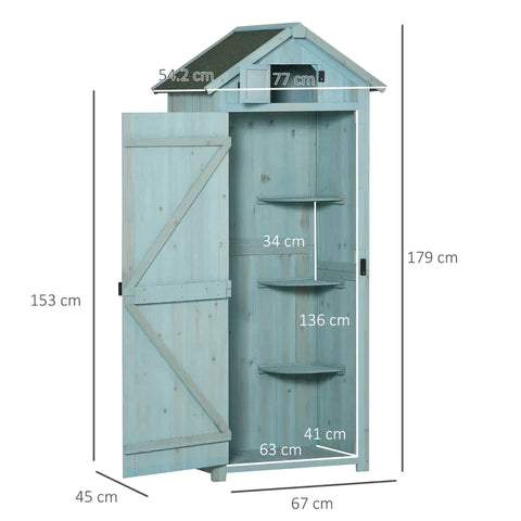 Rootz Garden Shed - Garden Storage Shed - Garden Cabinet - Tool Shed - Garden Tool Shed - Light blue/Green - 77 x 54.2 x 179 cm