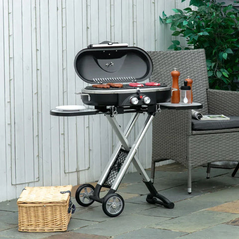 Rootz Gas BBQ Grill - Foldable Gas Bbq Grill - Gas Grill - BBQ Grill - With 2 Burners Grill Net - Aluminium Alloy/Stainless Steel - Black/Silver - 100 x 41.6 x 82.5 cm
