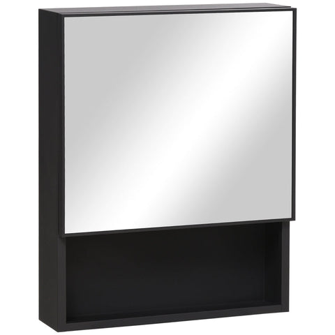 Rootz Mirror Cabinet - 2 Inner Shelves - Open Shelf - Steel Housing - Black - 46 x 13.5 x 58 cm