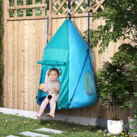Rootz Nest Swing With Tent - Children's Swing - Length-adjustable Ropes - Waterproof - Load Capacity Up To 150 Kg - Blue-green - 100L x 100W x 150H cm