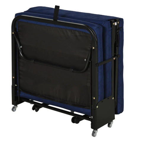 Rootz Klappbares Gästebett – 2-in-1-Klappbett mit Rollen – verstellbare Kopfteilhöhe – Stahl + Schaumstoff – Blau – 184 x 65 x 26 cm