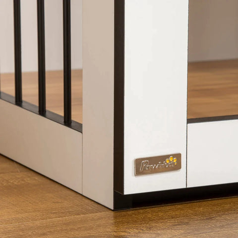 Rootz Dog Cage - 2-in-1 Design Dog Crate - Lockable  - Steel - Chipboard - Dark Walnut + White - 106cm x 60cm x 76cm