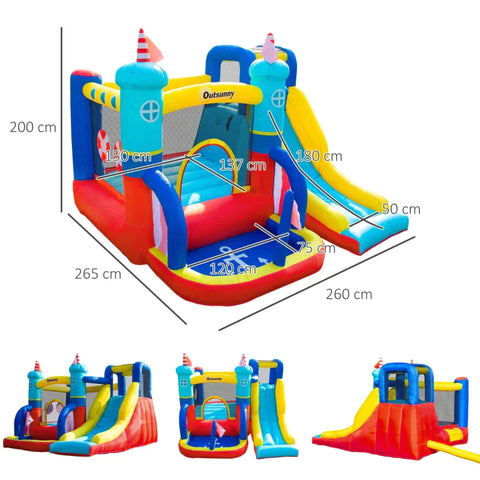 Rootz Aufblasbare Hüpfburg – Spielburg – Sprungbereich, Bällebad – mit Rutsche, Wasserrutsche – für Kinder von 3 bis 8 Jahren – 265 x 260 x 200 cm