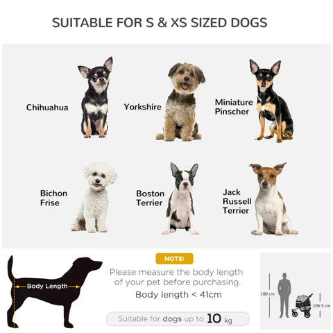 Rootz Dog Buggy - Cat Buggy - Dog Cart - Pet Stroller with 3 Wheels - Foldable - Adjustable Canopy - Oxford - Gray/Black - 109.5 x 57.5 x 106.5 cm