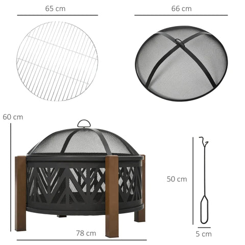 Rootz 2-in-1-Feuerstelle – Feuerstelle mit Funkenschutz – Feuerstelle mit Grillkochen – Grillrost – Garten – BBQ – Schwarz/Braun – Ф78 x 60H cm