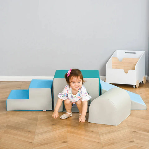 Rootz Building Block - Set Of 4 - Foam Building Blocks - Easy Cleaning - Soft Filling - Foam Blocks For 1-3 Years - Children EPE - Light Gray + Blue + Green - 150 x 50 x 39 cm