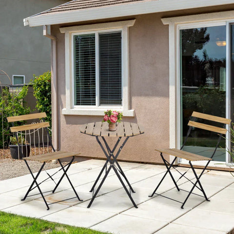 Rootz Bistro Set - Outdoor Seating - Bistro Set 3 Pcs - Foldable Garden Set - Balcony Set - Bistro Table - Garden Furniture - Metal/Pine Wood - Natural