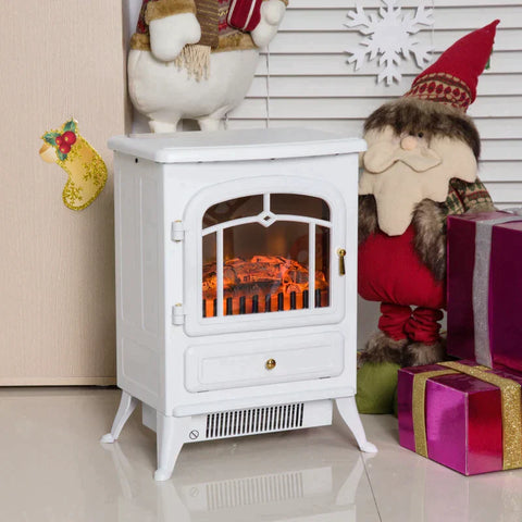 Rootz Electric Fireplace - Fireplace - Electric Stove - Flame Effect - Metal - White - 41.5 x 28 x 54.8 cm