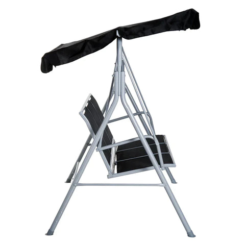 Rootz 3-seater Swing Chair - Garden Swing Bench With Roof - Hollywood Swing - Metal - Polyester - Loop Cloth - Black + Silver - 171 x 108 x 154 cm
