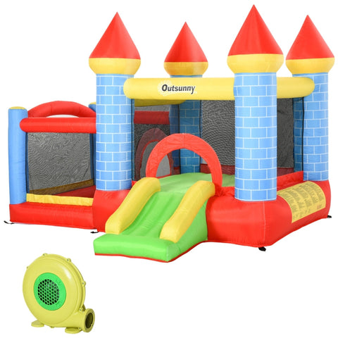 Rootz Aufblasbare Hüpfburg mit Rutschenbecken – Kinderburg mit Gebläse – Rot + Blau + Grün – 280 x 260 x 210 cm