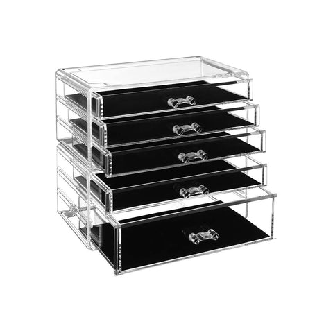 Rootz Makeup Organizer - With 5 Drawers - Cosmetic Storage - Makeup Case - Beauty Drawer Organizer - Multi-drawer - Polystyrene - Transparent - 24 x 22 x 13.5 cm (W x H x D)