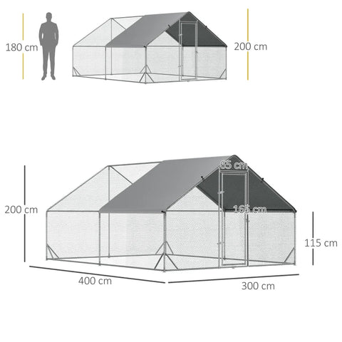 Rootz Chicken Coop - Hen Poultry House - Chicken Cage - Rabbit Hutch - Silver - 3 x 4 x 2m