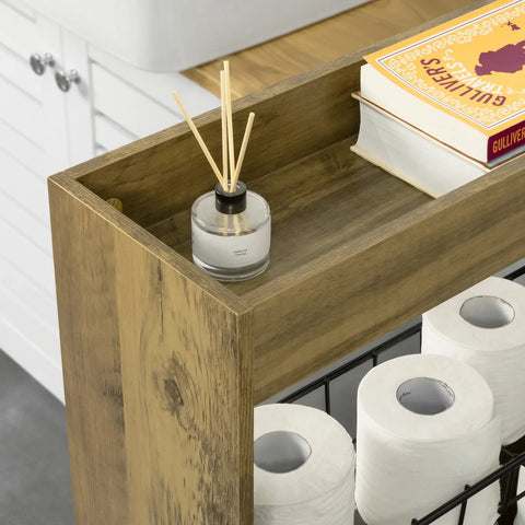 Rootz Bathroom Toilet Paper Roll Holder-Narrow Bathroom Shelf on Wheels- 3 Tiers Mobile Storage Shelf Rack