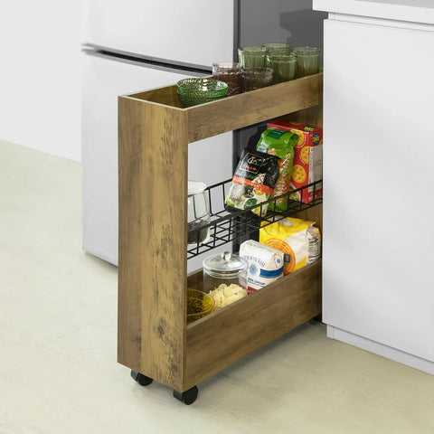 Rootz Bathroom Toilet Paper Roll Holder-Narrow Bathroom Shelf on Wheels- 3 Tiers Mobile Storage Shelf Rack