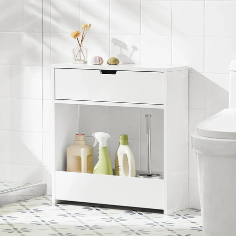 Rootz Bathroom Toilet Paper Roll Holde-Bathroom Shelf Narrow Shelf Storage Cabinet- W55 x D20 x H60cm