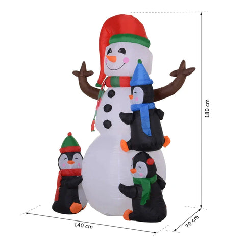 Rootz Christmas Inflatable - Snowman Inflatable - Festive Snowman And Penguins - Snowman Decoration - Polyester Inflatable - 140 X 70 X 180 Cm