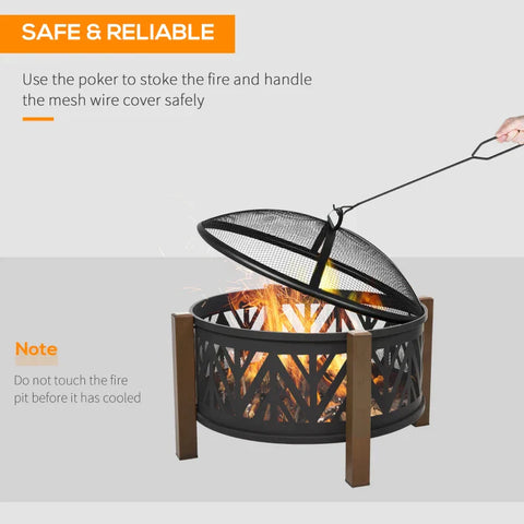 Rootz 2-in-1-Feuerstelle – Feuerstelle mit Funkenschutz – Feuerstelle mit Grillkochen – Grillrost – Garten – BBQ – Schwarz/Braun – Ф78 x 60H cm