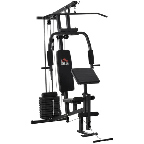 Rootz Gym Kraftstation – Fitnessstation – Kraftstation – Fitnesscenter – Fitnessgerät inkl. Gewichte mit Rollenpolsterung – Schwarz – 148 x 108 x 207 cm