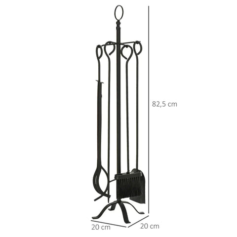 Rootz Kaminset – 5-teiliges Kaminset – praktisches Kaminset – Halterungsgestell – Schwarz – 20 cm x 20 cm x 82,5 cm