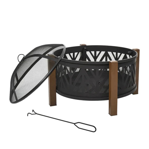 Rootz 2-in-1-Feuerstelle – Feuerstelle mit Funkenschutz – Feuerstelle mit Grillkochen – Grillrost – Garten – BBQ – Schwarz/Braun – Ф78 x 60H cm