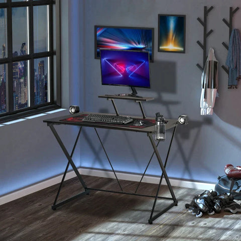 Rootz Gaming Desk - Gaming Table - Computer Desk - Writing Table - Black - 106 cm x 60 cm x 93.5 cm