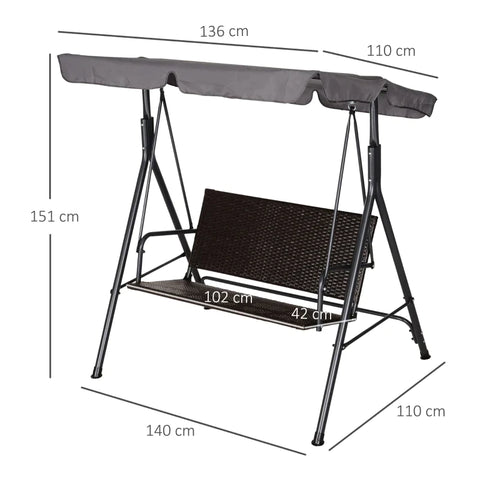 Rootz Swing Chair - Hammock Swing - Garden Swing Bench - 2 Seater - Adjustable - Sun Canopy - 140 x 110 x 151 cm