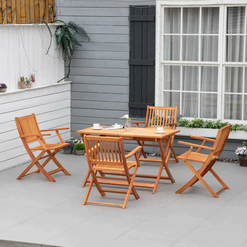 Rootz Foldable Dining Set - Classic Dining Set - Foldable Seating Group - 5 Pieces - Outdoor Dining Set - Balcony Furniture - Weatherproof - Garden Furniture Set - Poplar Wood - Natural