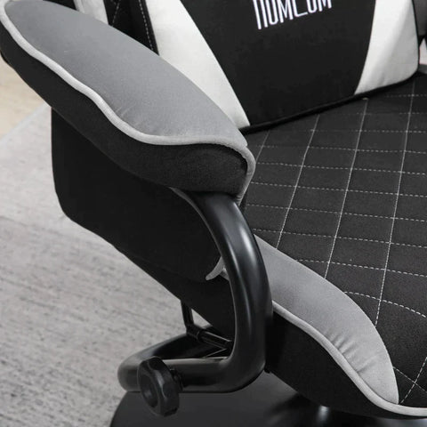 Rootz Relax Chair – Entspannungsstuhl – Gaming-Stuhl – mit Hocker – neigbare Rückenlehne – drehbarer Sitz – Polyester/Schaum/Metall – Schwarz/Grau – 67 x 78,5 x 102,5 cm