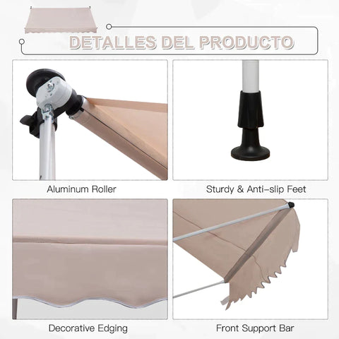 Rootz Luifel - Knikarmluifel - Klemluifel - Zonwering - Klaparm Handslinger - Balkon - Beige - 300 x 150 cm